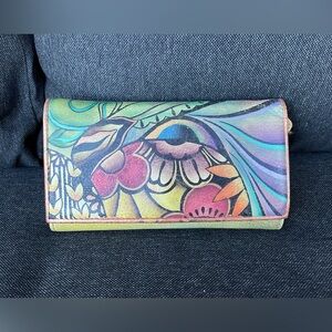 Anuschka Womens Multicolor Leather Hand-painted Artwork Wallet OS